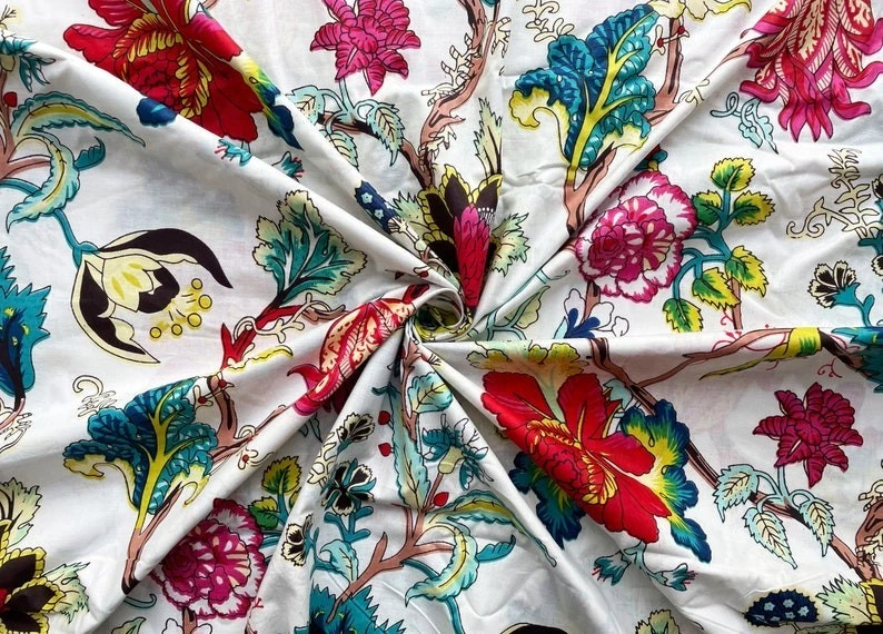 5 Yard Indian Cotton Handmade Print Fabric Sanganeri Hand Block Printed Fabric - Image 3 of 3