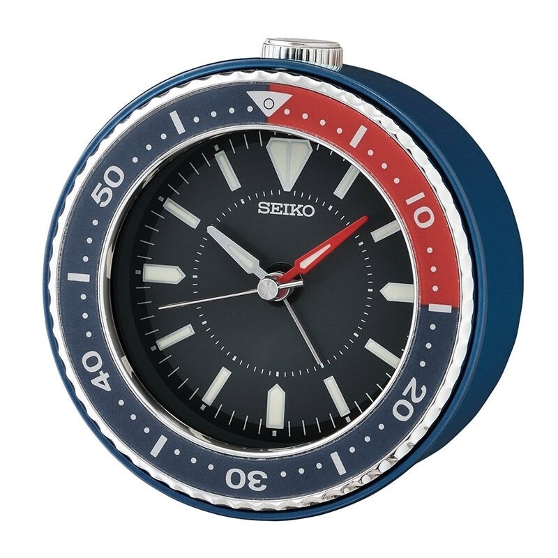 SEIKO BEDSIDE DIVER STYLE QUIET SWEEP ALARM CLOCK QHE184E RED BLUE