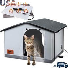 Weatherproof Heated Outdoor Cat House Insulated Double Door Safety Shelter New