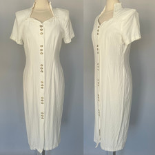 Vintage Midi Dress Size 12 Ivory Cream Button Queen Anne Formal Bride Church 90s