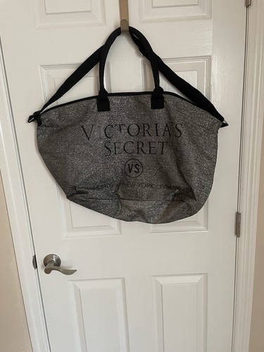 Victoria's Secret Tote Bag Black Silver Glitter Weekender Limited Edition - Picture 3 of 6