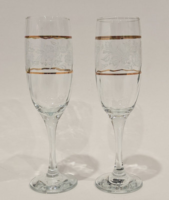 Set/2 Vintage Circleware DUCHESS Crystal Champagne Flute Glasses Floral 6oz 8.25