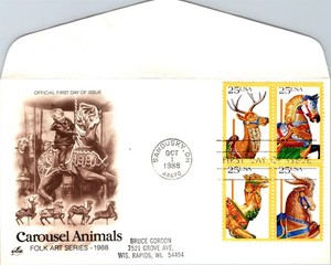 S09-5937, CAROUSEL ANIMALS, SE-TENANT BLOCK, ARTCRAFT FDC