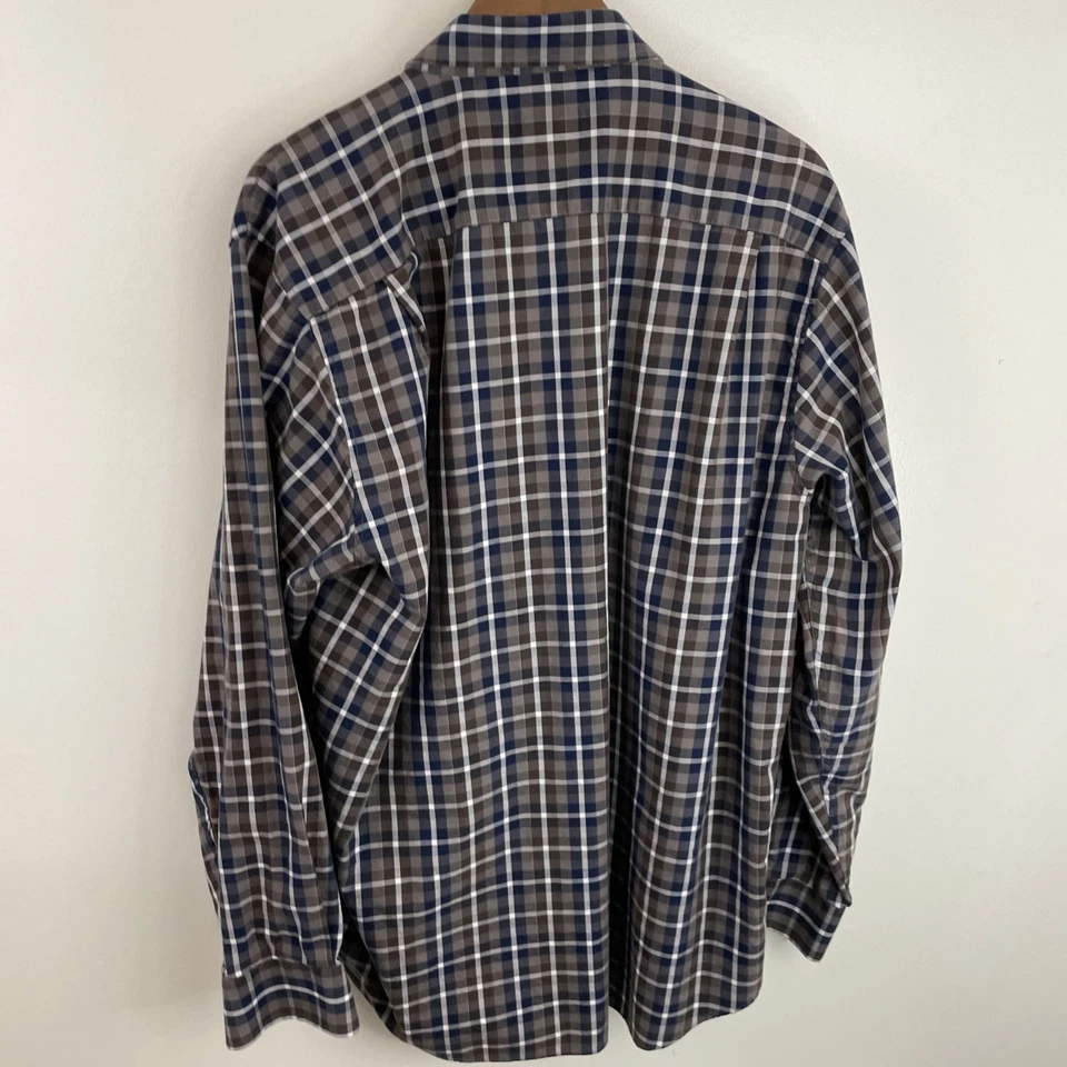 Kirkland Signature Shirt Mens 2XL XXL Brown & Blue Plaid Long Sleeve Button Down - Image 2 of 4