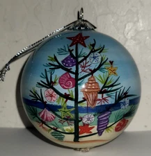 Pier 1 Li Bien Glass Christmas Ornament 2018 Beach Scene With Box