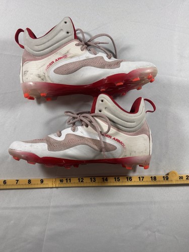 Under Amour Command MC Mid Lacrosse Cleats Men's Size 9 Red White Scuffed Worn - Picture 4 of 11