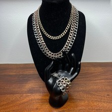 Chunky Mixed Metal Layered Chain Necklace and Toggle Bracelet Set
