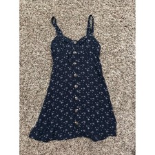 American Eagle Navy Floral Button Front Mini Dress XS Smocked Back Adjustable