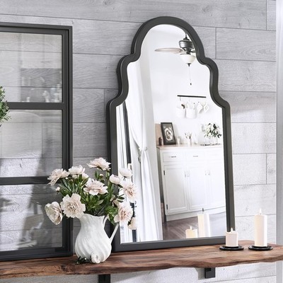 Black Wood Frame Arched Wall Mirror   Modern Transitional Decorative Mirror