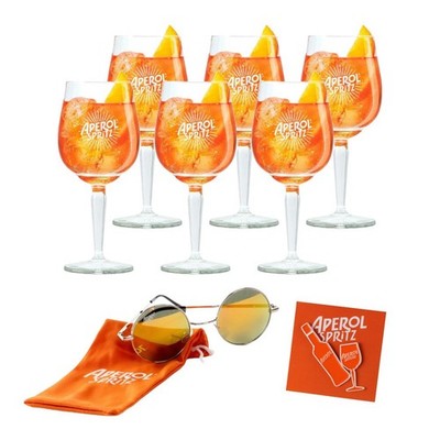 Aperol Spritz Sommer-Set   6 Gläser + Sonnenbrille + 2 stylische Pins
