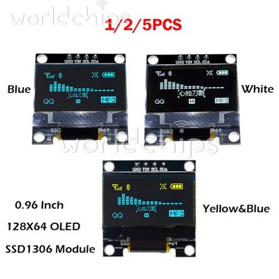 1/2/5PCS 0.96'' I2C IIC 128X64 OLED LCD Display Module Yellow Blue for Arduino