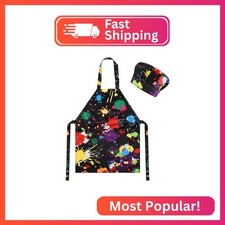 CHRORINE Kids Chef Apron and Chef Hat Set Girls Boys for Cooking Baking Art Pain
