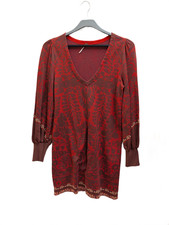 Free People Music & Lyrics Red Boho Knit Mini Sweater Dress Bishop Sleeve small