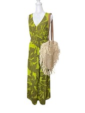 Cabi Tie Front Green Tropical Print Mesh Maxi Dress Small