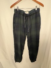 Abercrombie Fitch Men's Plaid Pajama Pants M Drawstring Dark Green Navy
