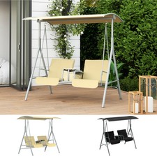 2 Seater Garden Swing Chair w/ Tilting Canopy, Drink Tray & Storage Bag