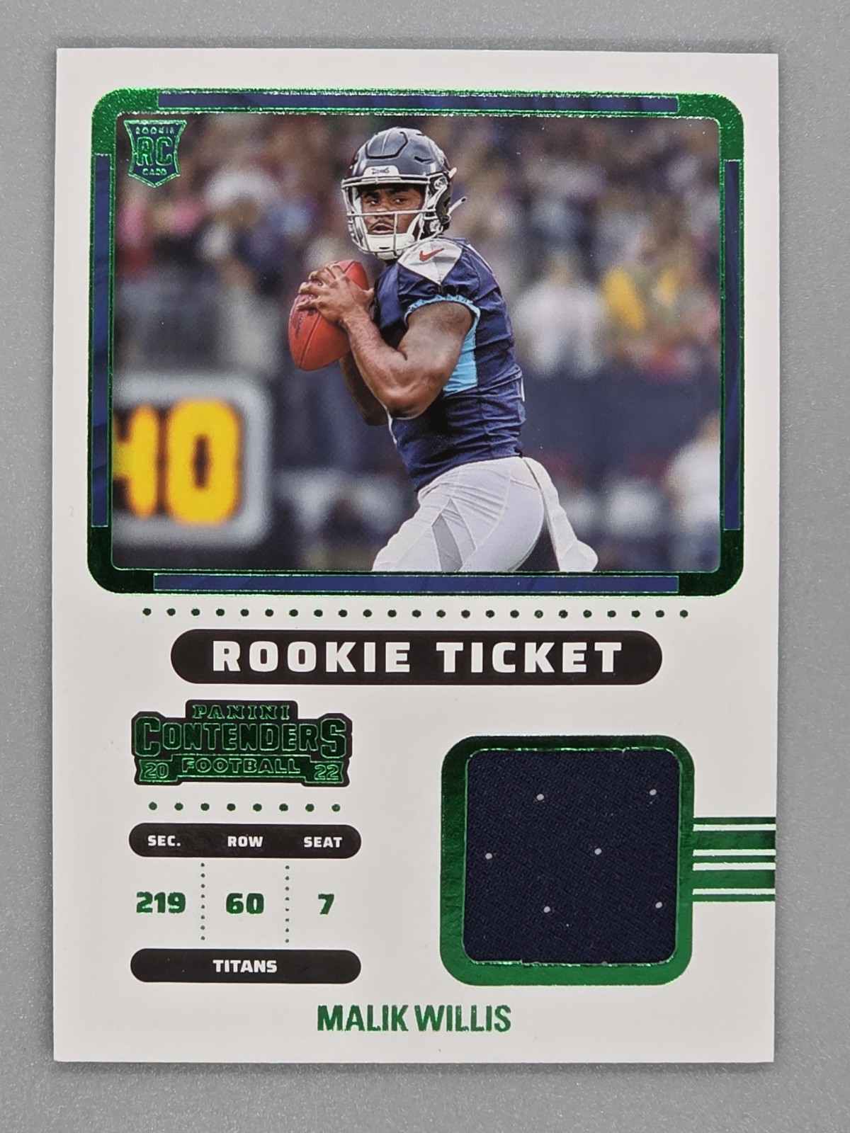 Malik Willis 2022 Panini Contenders Rookie Ticket Swatch #RTS-MWI RC Titans 