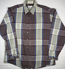 Yves Saint Laurent Plaid Woven Button Up Shirt Mens L Gray Blue Purple