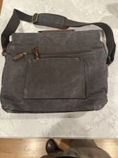 Messenger Bag Leather Canvas Grey Laptop Briefcase Handle Strap Office