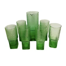 🟠 Tapio Wirkkala pour Ittala Lot 6 Verre + Carafe Ans 70 Vert Émeraude