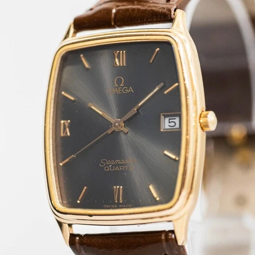 *Vintage 1984* OMEGA Seamaster Cal.1430 Quartz Gold × Gray Roman Tank 28mm Men's