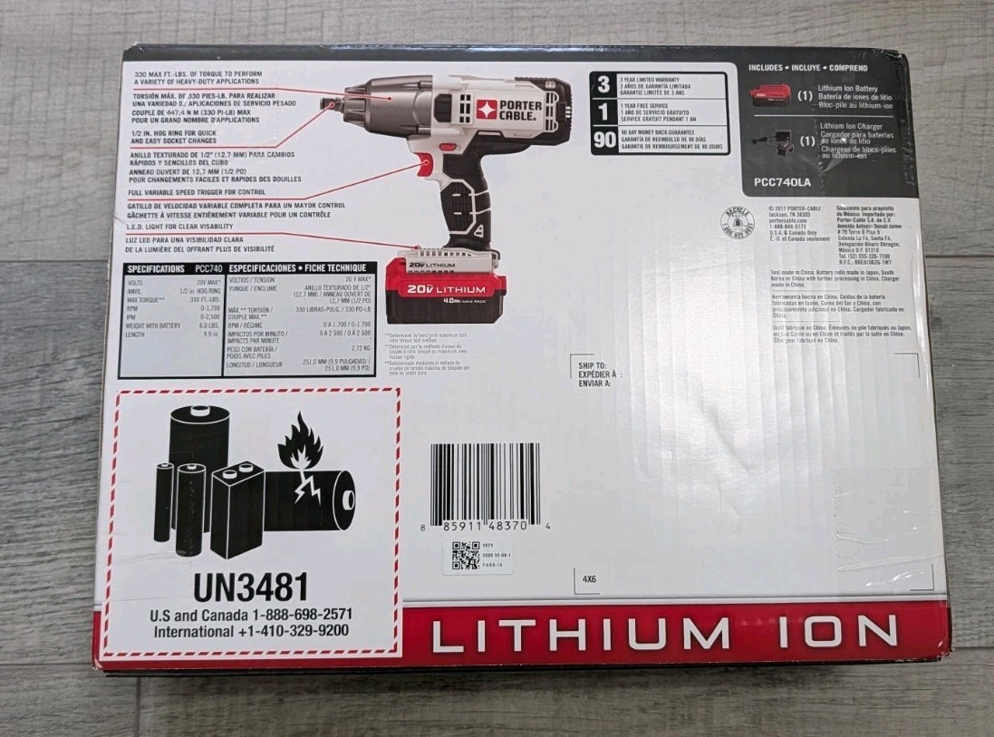 PORTER-CABLE 20V MAX Impact Wrench, 1/2-Inch (PCC740LA) Kit (Battery & Charger)