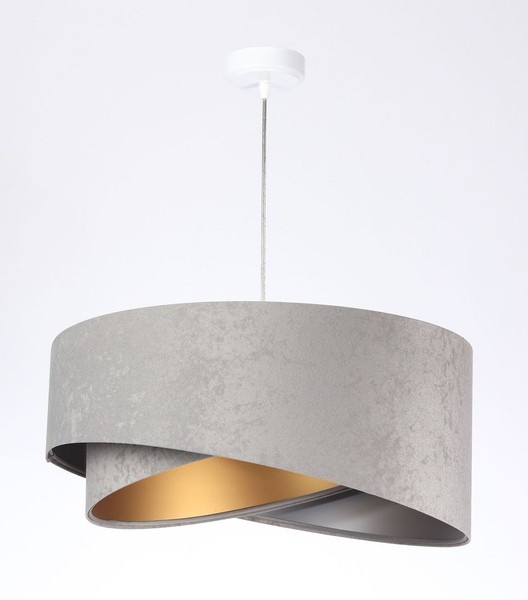 HäNgelampe Pendelleuchte Stoff Grau Gold Silber E27 Rund D: 50 Cm Velours Optik-image
