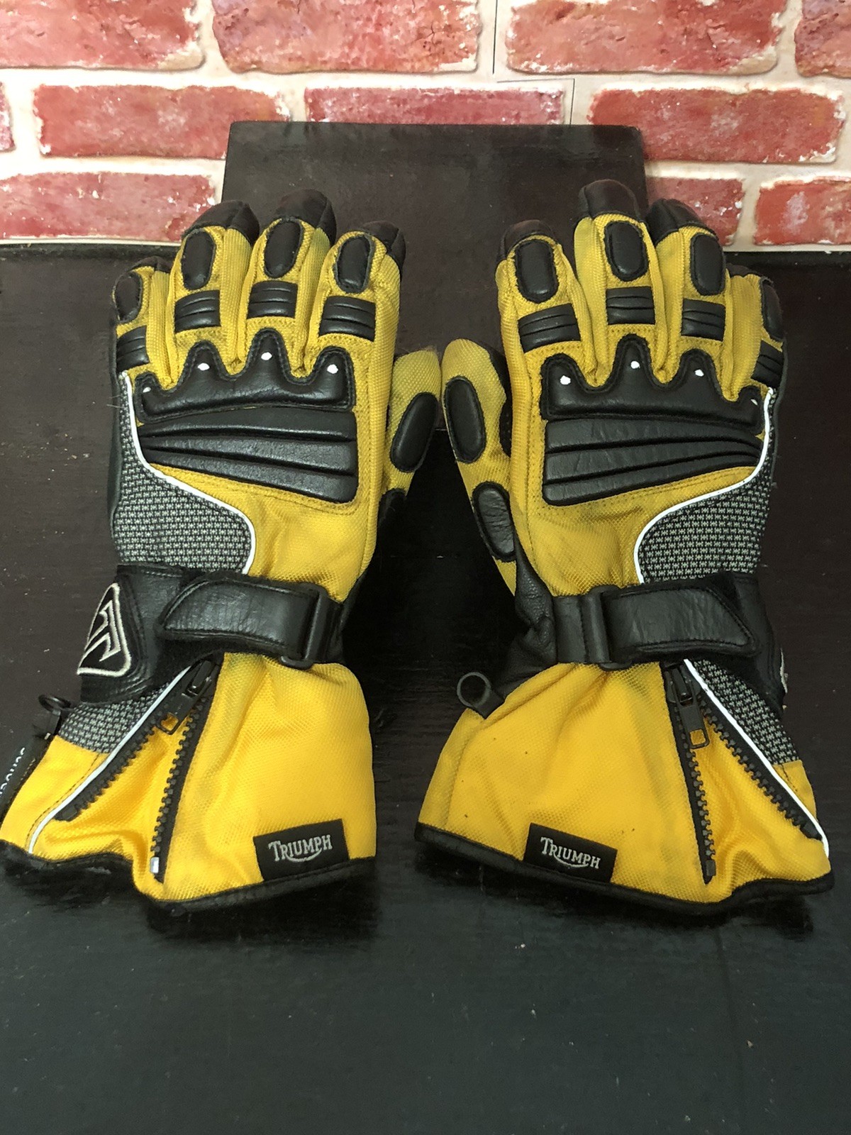 Guantes de moto Triumph amarillos textiles y de cuero - damas o niños talla LXS