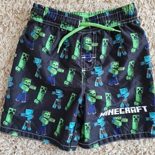 Minecraft Boys Black Green Creeper Zombie Swim Trunks Mesh Lining Size 5/6