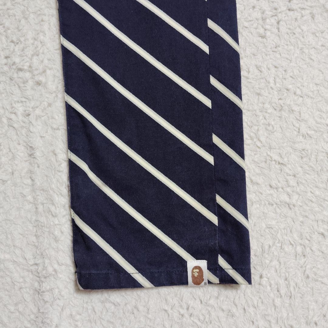 A Bathing Ape Cotton Diagonal Striped Pants Navy/White XS Waist 79cm thumbnail 5