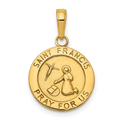 14K poliert massiv Heiliger Franziskus Medaille runder Anhänger 22 x 14,4 mm 1,53 gm