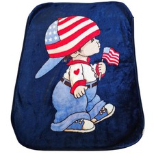 VTG 90s Kids Toddler USA American Flag Blue Baby Blanket Grunge Baggy Jeans