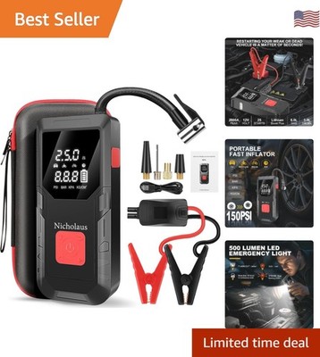 Portable 8000mAh Jump Starter with Air Compressor - Ideal for Cars & Motorcycles