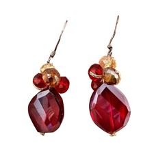 Red Crystal Champagne Faceted Beads 925 Sterling Silver Hooks Dangle Earrings