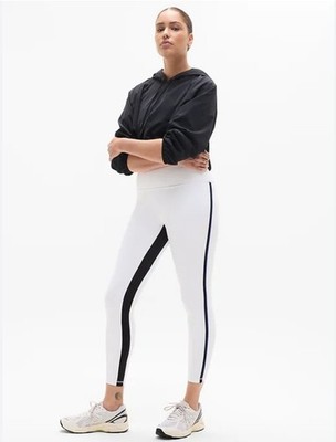 Athleta Elation Ultra High Rise Piping Leggings Size XL White Black Blue Stripe