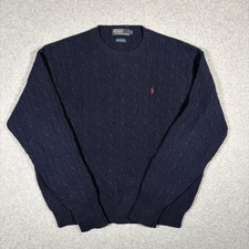 Vintage Polo Ralph Lauren Sweater Mens Large Navy Blue Cable Knit Lambswool 90s