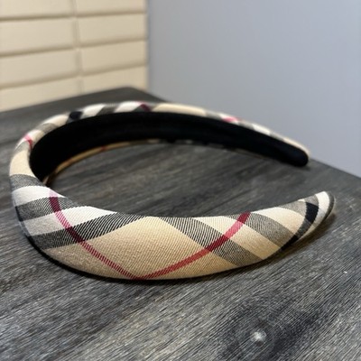 Beige Plaid Headband, Classic Tartan, Padded Hair Band, New