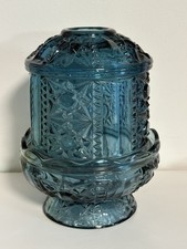 Indiana Glass Fairy Lamp Colonial Blue Stars & Bars MCM Vintage