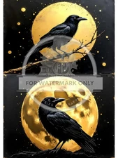 Moonlit Crow Duo | A4 Rice Paper | Paper for Decoupage | Decoupage Central