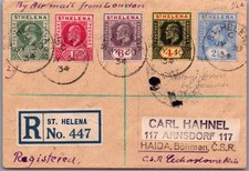 1934 St Helena Registered Mail cover to Haida Bohmen Czechoslovakia