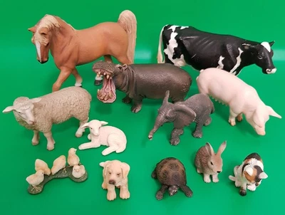 Schleich figures x12 Inc Horse, cow, pig, tortoise, hare, cat, dog, chicks, lamb - Image 1 of 4