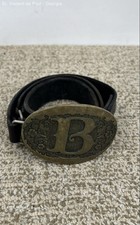 Vintage Initial "B" Award Design Medals 24KGP Western Belt Buckle  Leather Belt