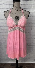 Victoria  s Secret Sz L Pink Lace Night Gown Neglige Boudoir Roleplay Stretch