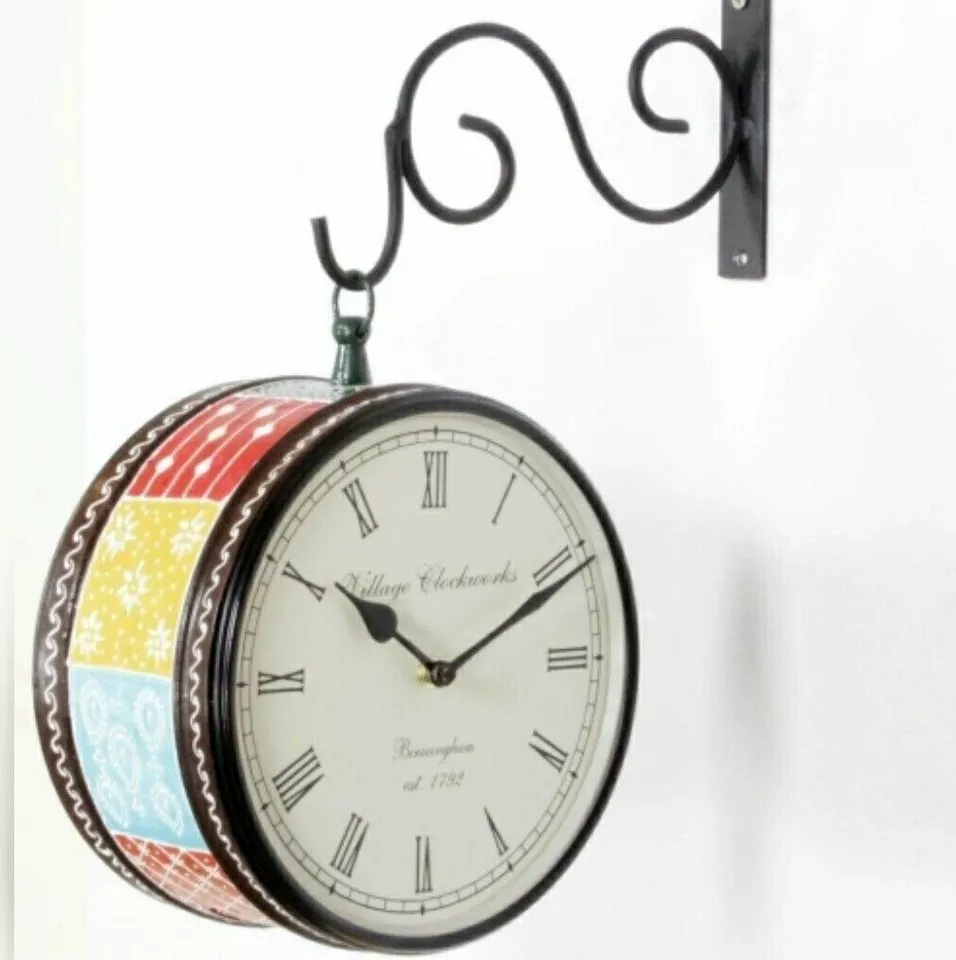 Double Side Hanging Metal Railway Station Vintage Platform 8" Wall Clock - Image 2 of 4