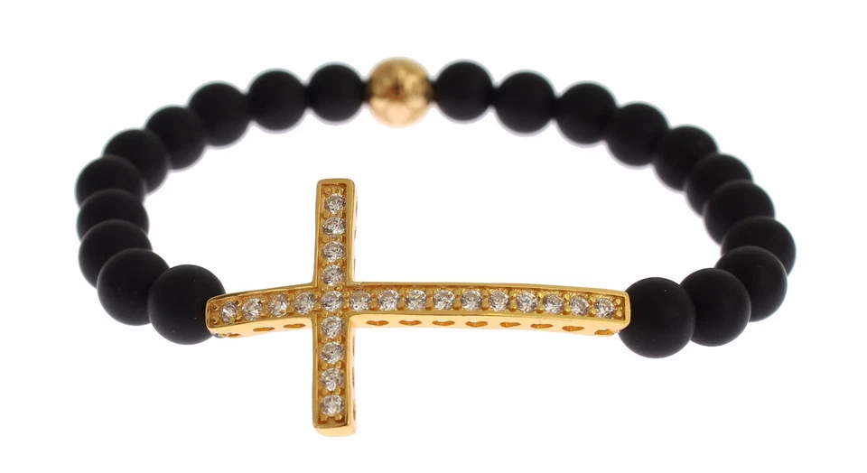 Pulsera de plata 925 con cruz de circonita cúbica de oro piedra ónix mate para mujer NIALAYA s PVP $320  Foto 3 de 4