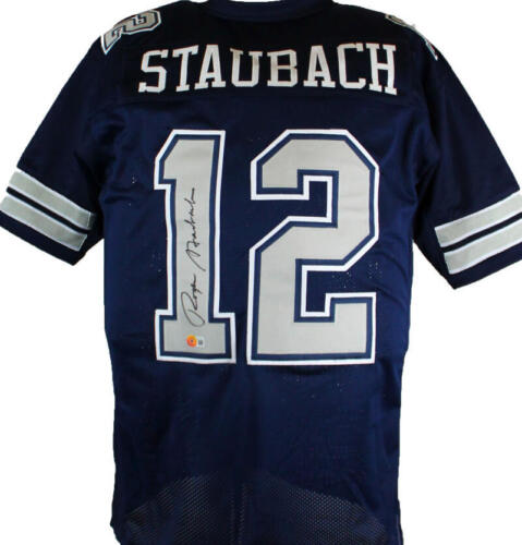 Roger Staubach Autographed Blue/Grey Pro Style Jersey-Beckett W Hologram *Black - Picture 1 of 5