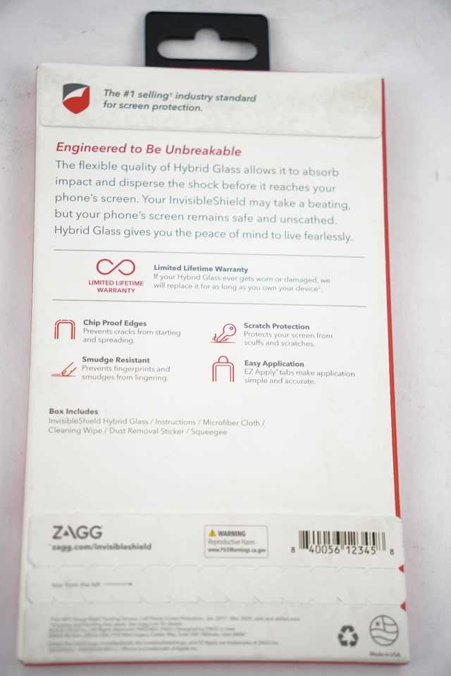 Protector de pantalla Zagg Invisible Shield híbrido de vidrio para iPhone SE 2ª generación 6 6s 7 8 Foto 2 de 3