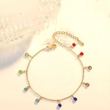 Women's Anklet Gold Plated Multicolor CZ Beads Foot Chain Ankle Bracelet #A72