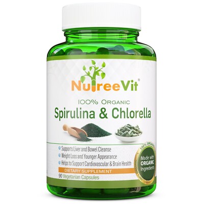 PURE ORGANIC SPIRULINA & CHLORELLA EXTRACT VEGGIE CAPSULES (500mg)