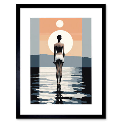 The Sea is Calling Modern Abstract Minimalist Sun and Moon Framed Print 12X16